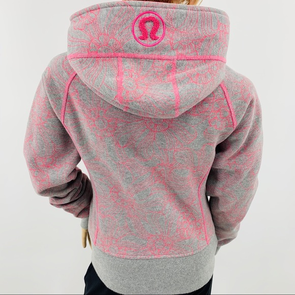 lululemon athletica Tops - Lululemon Gray With Hot Pink Floral Scuba Hoodie